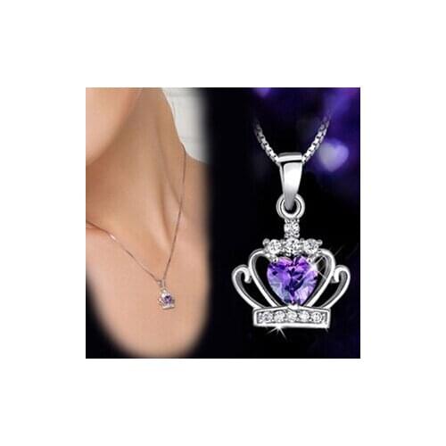 Korean OL stylish S925 Silver Amethyst magic queen crown pendant necklace jewelry wholesale board free shipping