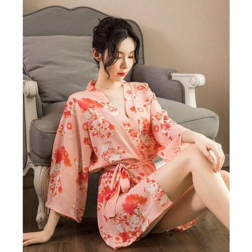Sexy mousse pajamas for women Nightgown Bathrobe sloth Floral kimono chiffon sets sleepwear thin section sweet home service