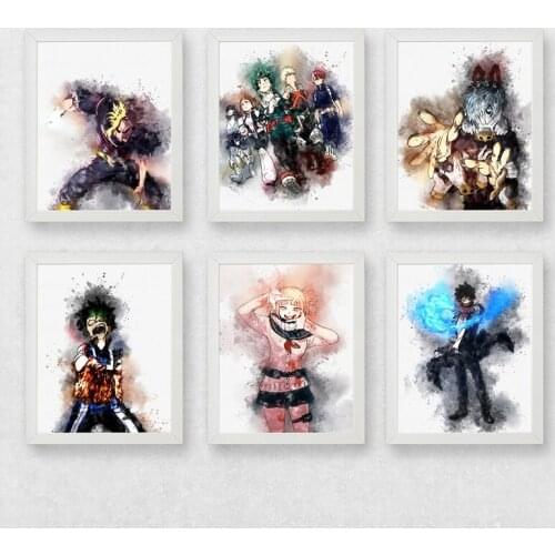My Hero Watercolour Print Japanese Anime My Hero Poster Watercolor Anime Wall Art Canvas Painting for Living Room Home Decor