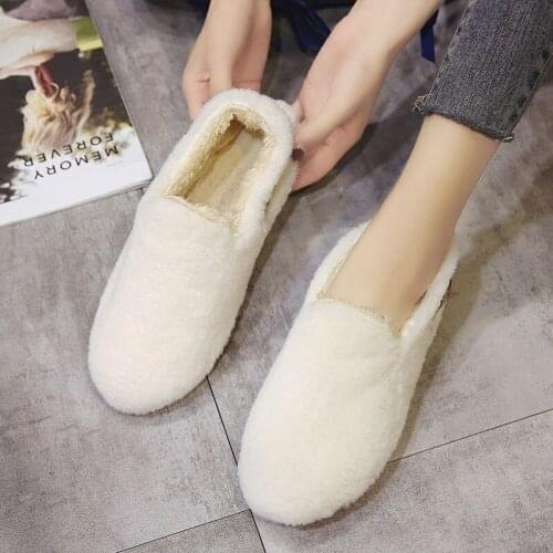 PUPUDA Winter Shoes Women Slip On Loafers Furry Casual Shoes Women Fashion Warm Fluffy Shoes Sneakers Female Winter