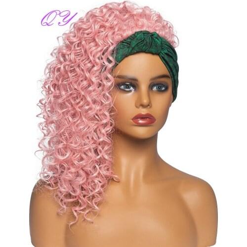 Synthetic Green Headband African Woman Wigs Pink Long Kinky Curly Free Part Hair Wigs for Black Women Cosplay Fashion Ladys Wig