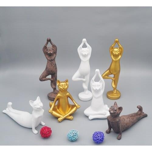 Resin Cute Retro Yoga Cat Home Desktop Decoration Art Model Crafts Meditation Cat Sculpture Nordic Room/TV Cabinet Ornaments