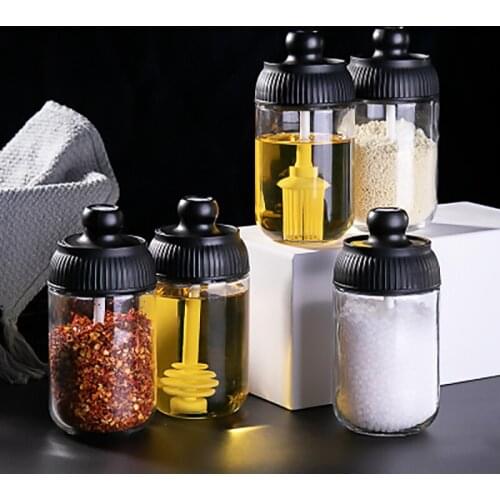 Glass Seasoning Jars Salt and Pepper Storage Jars Oil Brush Jars Honey Jars Spice Storage Jars Creative Kitchen Supplies