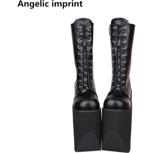 Angelic imprint mori girl Women punk motorcycle boots lady lolita Boots woman super high wedges heels pumps platform shoes 20cm
