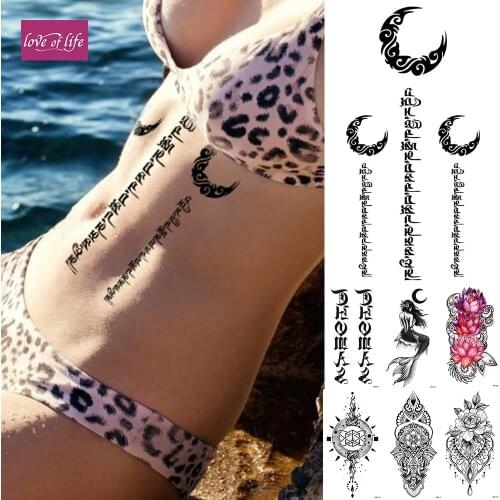 1Pcs Waterproof Temporary Tattoo Sticker Moon Totem India Flash Tattoos Plum Sanskrit Mandala Body Art Arm Fake Tatoo Women Men