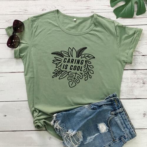 Caring Is Cool T-shirt Fashion Nature Inspired Vegetarian Apparel Tshirt Funny Women Graphic Vegan Organic Tees Tops Drop Ship