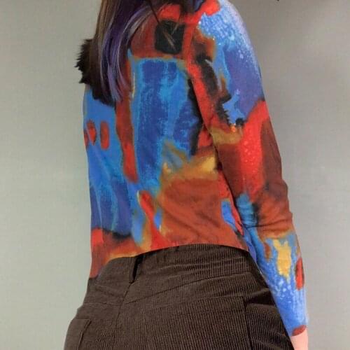 Fairy Grunge Tie Dye T Shirts Women y2k Vintage Print Crop Top Tee Autumn E Girl Aesthetic Long Sleeve T-Shirt Clothes