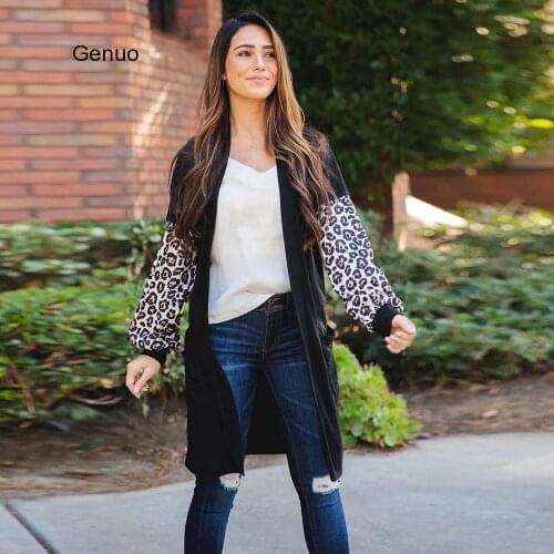 Women Knitted Coat Leopard Print Patchwork Cardigan Sweaters Ladies Autumn Long Sleeve Outwear Female Cardigan