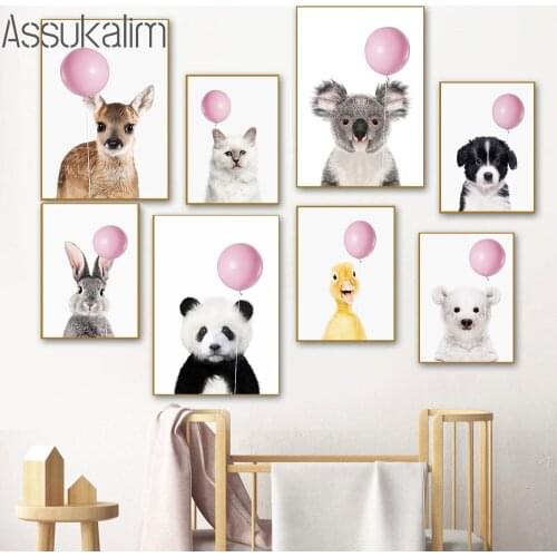 Animal Wall Prints Balloon Canvas Painting Panda Posters Koala Art Print Rabbit Poster Nordic Wall Pictures Bedroom Home Decor