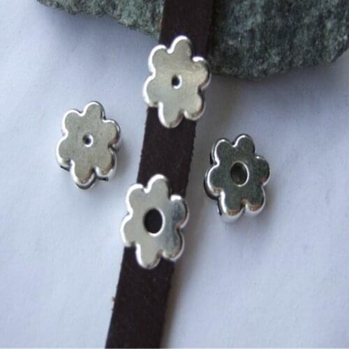10 Pcs Antique Sun Flower Shaped Zinc Alloy Slider Spacers For 10*2mm Flat Leather Cord Jewelry Fittings