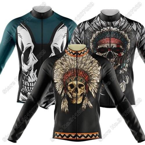 2021 Skull Men Cycling Jersey Long Sleeve Cycling Clothing Race Road Bike Shirts Bicycle Tops MTB Uniform Ropa