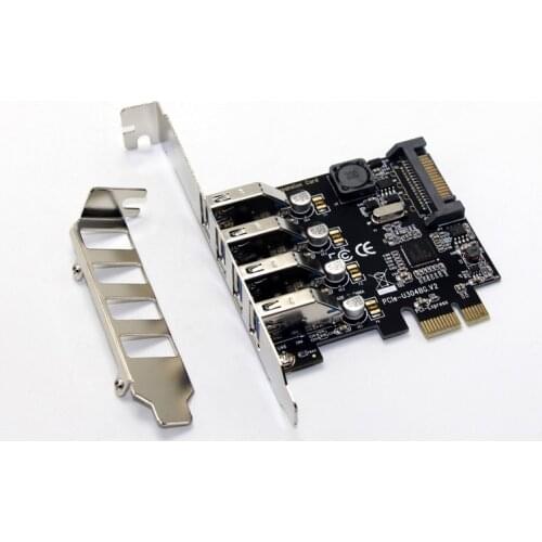 4 Port USB 3.0 5Gbps PCI-Express X1 Card Adapter HUB Support Low Profile Bracket