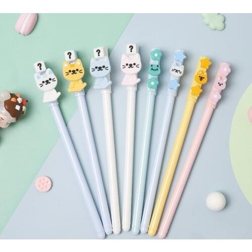 4pcs/set of Gel Pen Kawaii Cartoon Cat Fruit Gel Pen Creative Student Stationery Signature Pen Black Super Cute 0.5mm Plastic