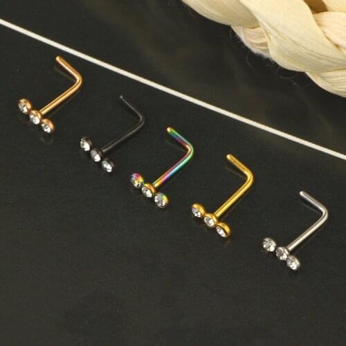 5 Pieces Nose Stud Rings Rhinestone Crystals L-Shape Bones Piercing 0.8mm