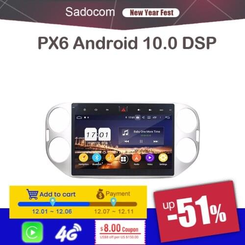 PX6 IPS DSP 10.1" Android 10.0 4G 64G ROM 4GB RAM Car DVD Player GPS RDS autoradio wifi car radio For VW Tiguan 2013 2014 2015