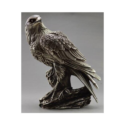 Free shipping Collectible Decorate Old Handwork Tibet Silver Carved Eagle On Tree Statue