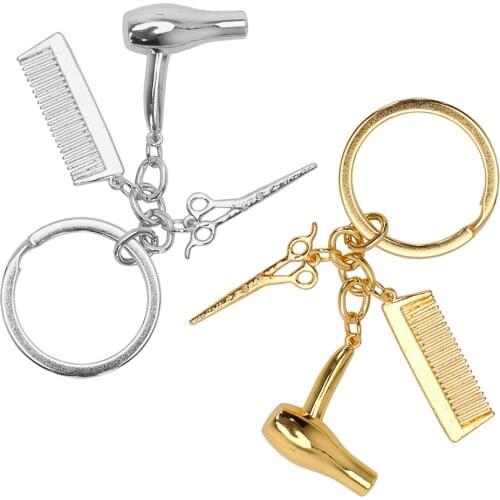 Fashion Jewelry Keyring Car Key Rings Hairdressers Gift Keychains Comb Scissors Hair Dryer Car-styling