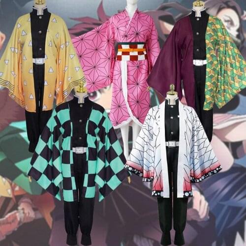 Demon Slayer Kimetsu no Yaiba Kamado Tanjirou Kamado Nezuko Agatsuma Zenitsu Tomioka Giyuu Kochou Shinobu Cosplay Wigs Costumes