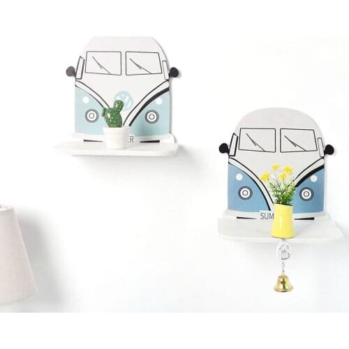 Floating Shelves Wood Wall Mounted Shelf Cartoon Bus Shaped Shelves Boy Children Room Decorations Nursery Home Decor Organizer