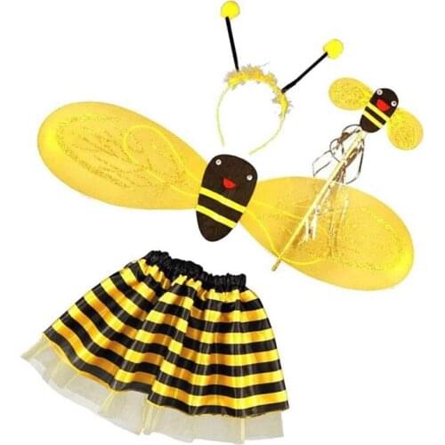 4Pc Bumble Bee Honey Girls Kids Fairy Halloween Fancy Dress Up Party Costume
