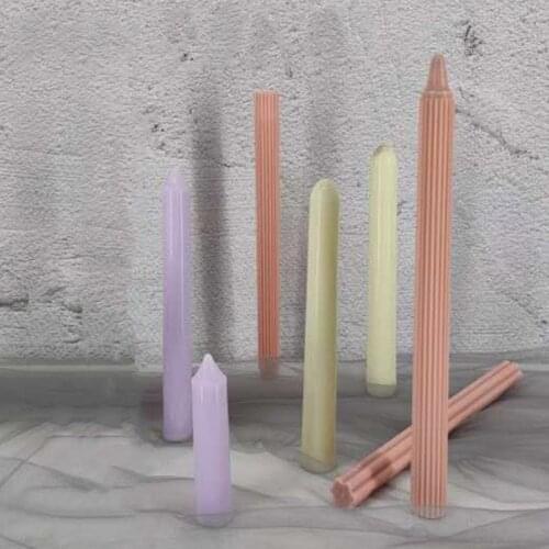1PC Plastic Long Pole Stripe Candle Mold Soap Making Match Large Cylinder Rib Clay Tools Church Party Handmade DIY Craft Molds