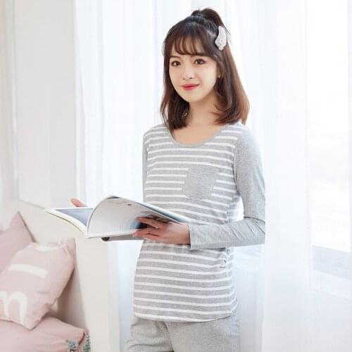 Cotton Loose Long Sleeve Nursing Wear Maternity Wear Pajamas With Chest Pad Home Wear New Spring/Summer