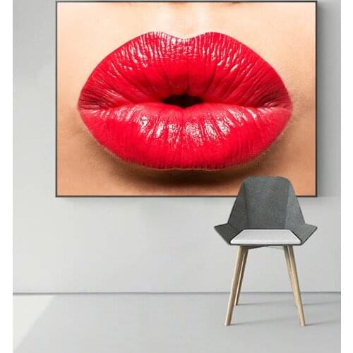 Red Lips With Lipstic Oil Painting on Canvas Cuadros Posters and Prints Scandinavian Wall Art Picture for Living Room Home Decor