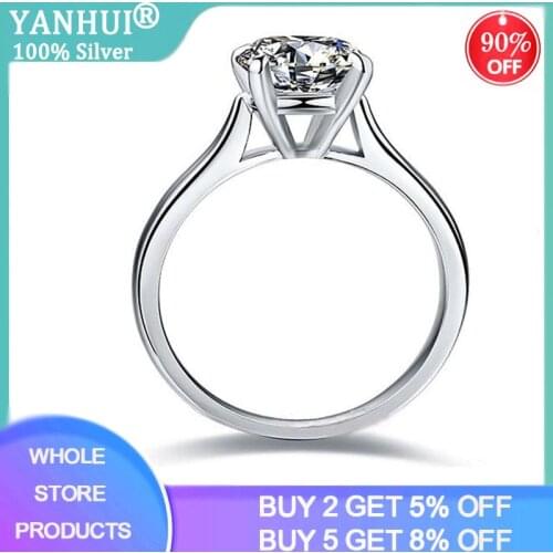 Classic Four Claws Solid Pure 18K White Gold Ring Luxury 2ct Lab Diamond Wedding Band Gift Silver 925 Ring With Certificate J128