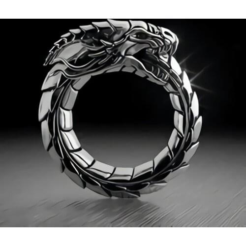 Fashion Classic Punk Style Ring Mythology Dragon Jewelry Boyfriend Halloween Gift Mens Hip-hop Punk Stainless Steel Ring