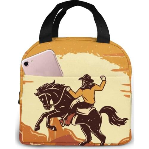 Cowboy Rodeo Cooler Bag Portable Zipper Thermal Lunch Bag Convenient Lunch Box Tote Food Bag