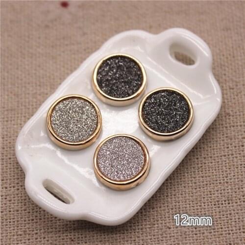 50PCS 12mm Round Golden Circle Glitter Leather Stick Plastic Flatback Button DIY Decoration Sewing Craft Scrapbook Accessories