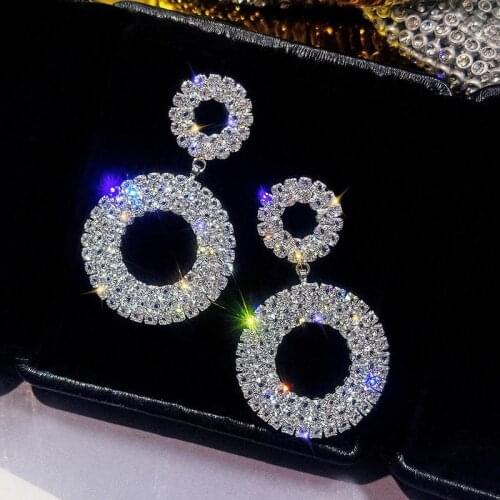 LUBOV Fashion Korean Style Big Round Drop Earrings Luxury Gold Silver Color Rhinestone Earring for Women Party Jewelry Gifts