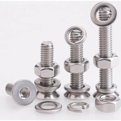 M2M2.5M3M4 stainless steel 304 countersunk head hex screw bolt nut gasket spring pad set complete 50Pcs