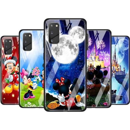 Mickey Minnie cute for Samsung Galaxy S20 FE Ultra Note 20 S10 Lite S9 S8 Plus Luxury Tempered Glass Phone Case Cover