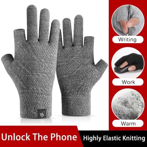 Winter Write Gloves For Men Exposed Two Fingers Warm Touch Screen Windproof Thin Driving Anti Slip Outdoor Fishing Male Guante