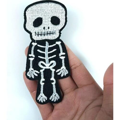 Skull Sticker Funny White Skeleton Human Radioactive Nuclear Embroidered DIY Iron on Patch for Apparel Clothing Badge