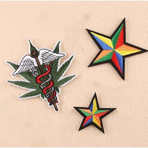 Cartoon Rainbow Star Patches Colorful Iron On Embroidery Patch Cute Wings Applique For Clothing Stickers DIY For Kids Decor