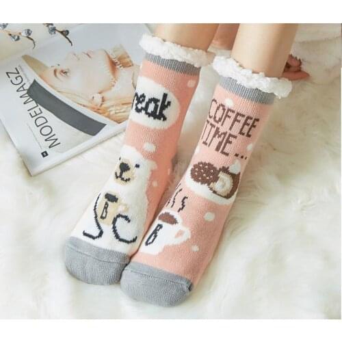 New Fashion Winter Cartoon Lovely Warm with Velvet Thickened Floor Stockings Women