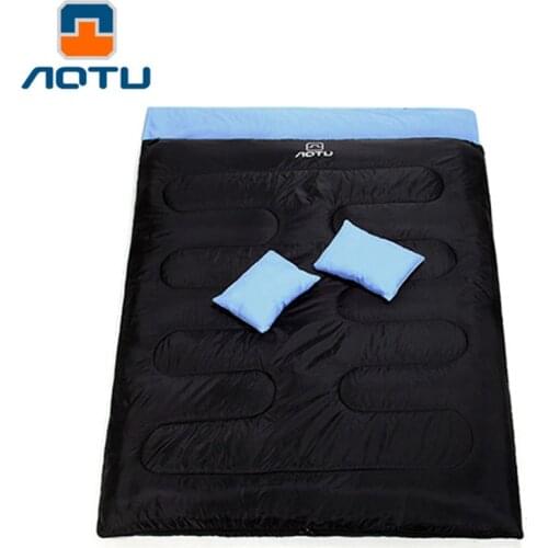 New Double Sleeping Bag Couple Autumn Winter Outdoor Camping Adult Sleeping Bag With Two Pillows Comfortable Temperature -10C