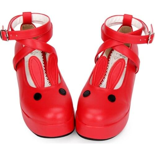 Cos shoes rabbit ears cute Lolita shoes Thick Middle Heel Kawaii Girl Tea Party Sweet Lolita 4 Colors PU Lovely Loli Victoria