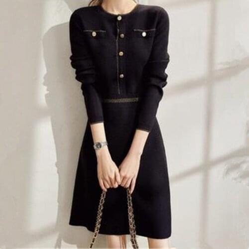 Autumn Winter Short Aline Sweater Dress Elegant Knit Dress Women Slim Mini Dress Female Chic Knit Sexy Dress