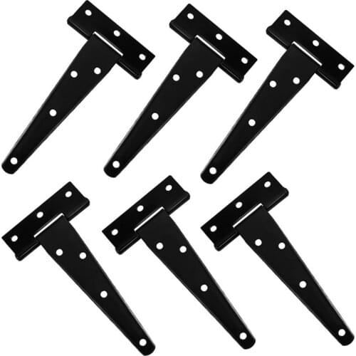6PCS 5 Inch T Shape Rustproof Iron Light Duty Shed Hinge Gate Strap Hinge Door Gates Hinges