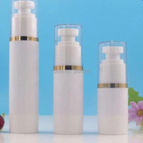 Empty 15ml 30ml 50ml Airless Bottles White Airless Vacuum Pump Lotion Bottle with Silver gold Line Cosmetic Packagings F1034
