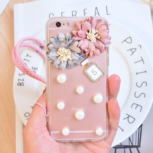 Luxury Pearl Camellia Flowers Cloth Flower Silicone Installed With Hang Rope Case Cover For iPhone11 12 X XS MAX XR 5 6S 7 8Plus