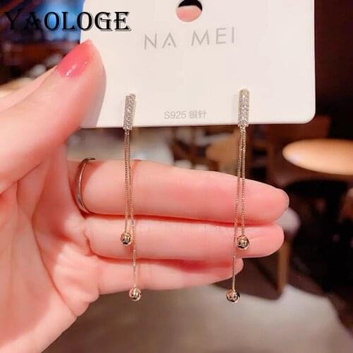 YAOLOGE Gold Color Tassel Rhinestone Drop Earrings For Women Long Alloy Earrings 2021 Trend Gift Party Fashion Jewelry Brincos
