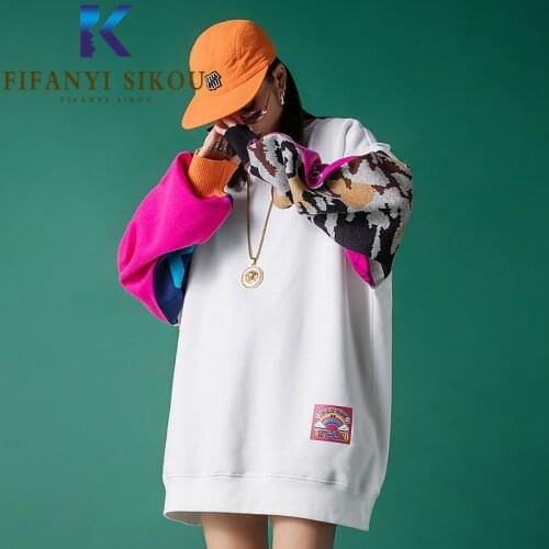 Fashion Patchwork Sweatshirt Women Streetwear Hoodies Knitted Splice Long Sleeve Loose Pullovers Female Hip hop Sweatshirts
