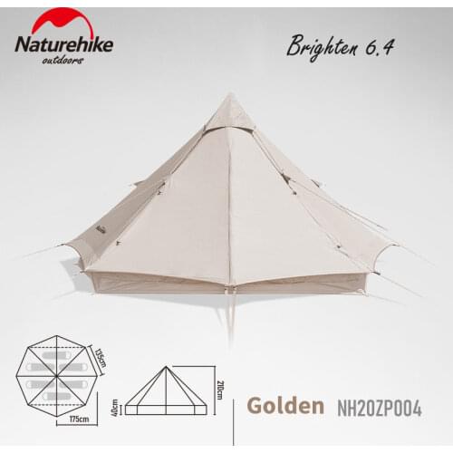 Naturehike 3-4 Persons luxury Brighten 6.4 Outdoor Camping Pyramid Tent Big Space Thickened Hiking Picnic Cotton Tent