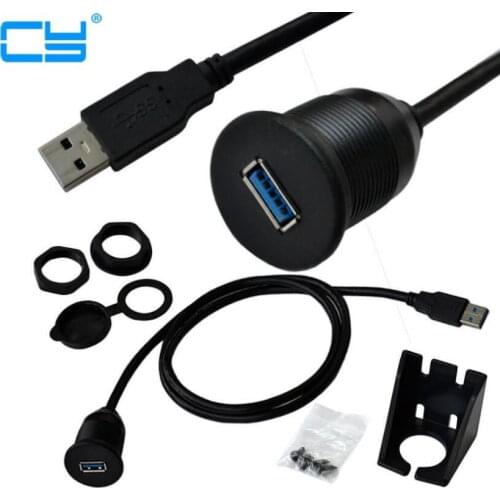 Waterproof Flush Mount USB Dock Adapter Dashboard Pan USB 3.0 Port Male to Female Extension Cable for Car Motorcycle