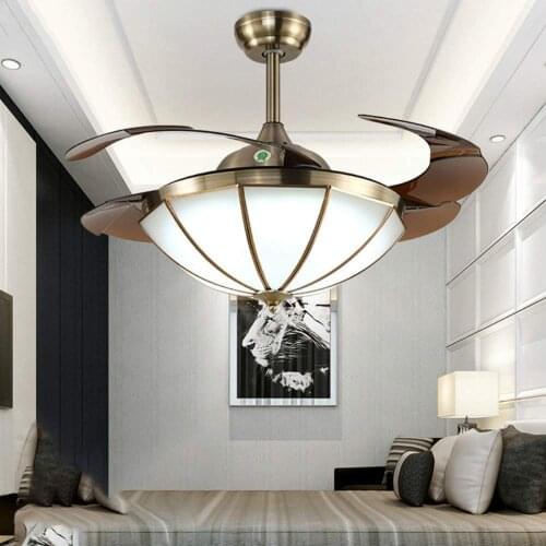 YEELED Light 42" Invisible Retro Ceiling Fan Remote 3-Color Light/3 Speed Retractable Fan for Indoor Living Room Dining Bedroom