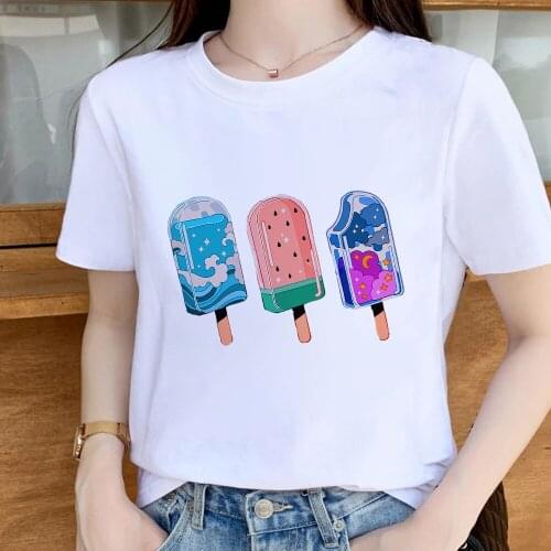 Ice Cream Milk Cute Printed Women T Shirts Vogue Y2k Fashion Round Neck Indie Kid Hot Selling 90s Trendy Clothing Female